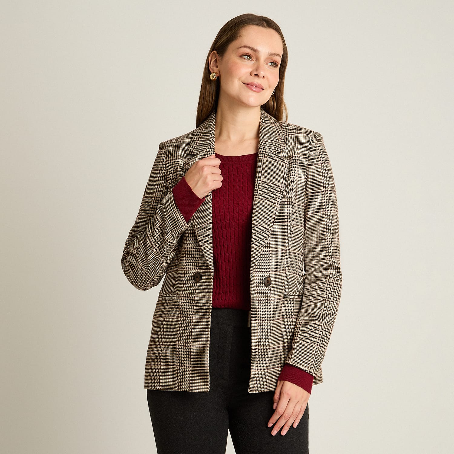 Blazer Gris Manga Larga Elasticidad Nula Con Forro Calce Normal Tela Plano